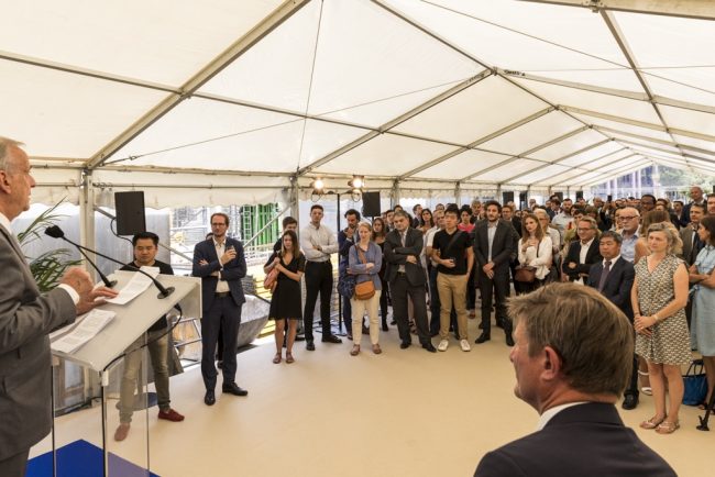 Pose de la premiere pierre de la residence La Galerie. Courbevoie. 11 juillet 2019. © Laurent Guichardon/Influence Factory