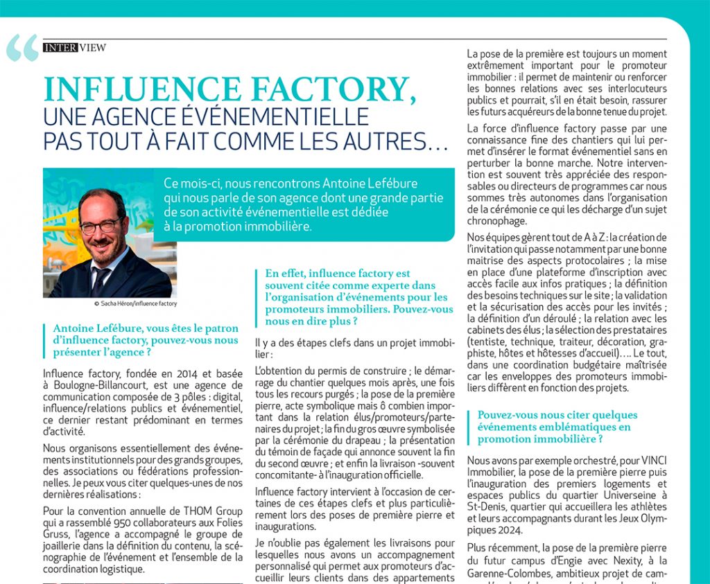 Interview Antoine Lefébure, influence factory, promotion immobilière